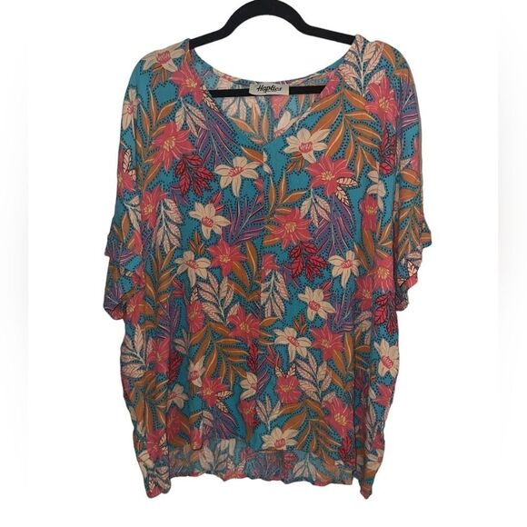 1X TROPICAL HAPTICS WOVEN FLOWY TROPICAL OVERSIZED BLOUSE TUNIC TOP - Picture 2 of 3